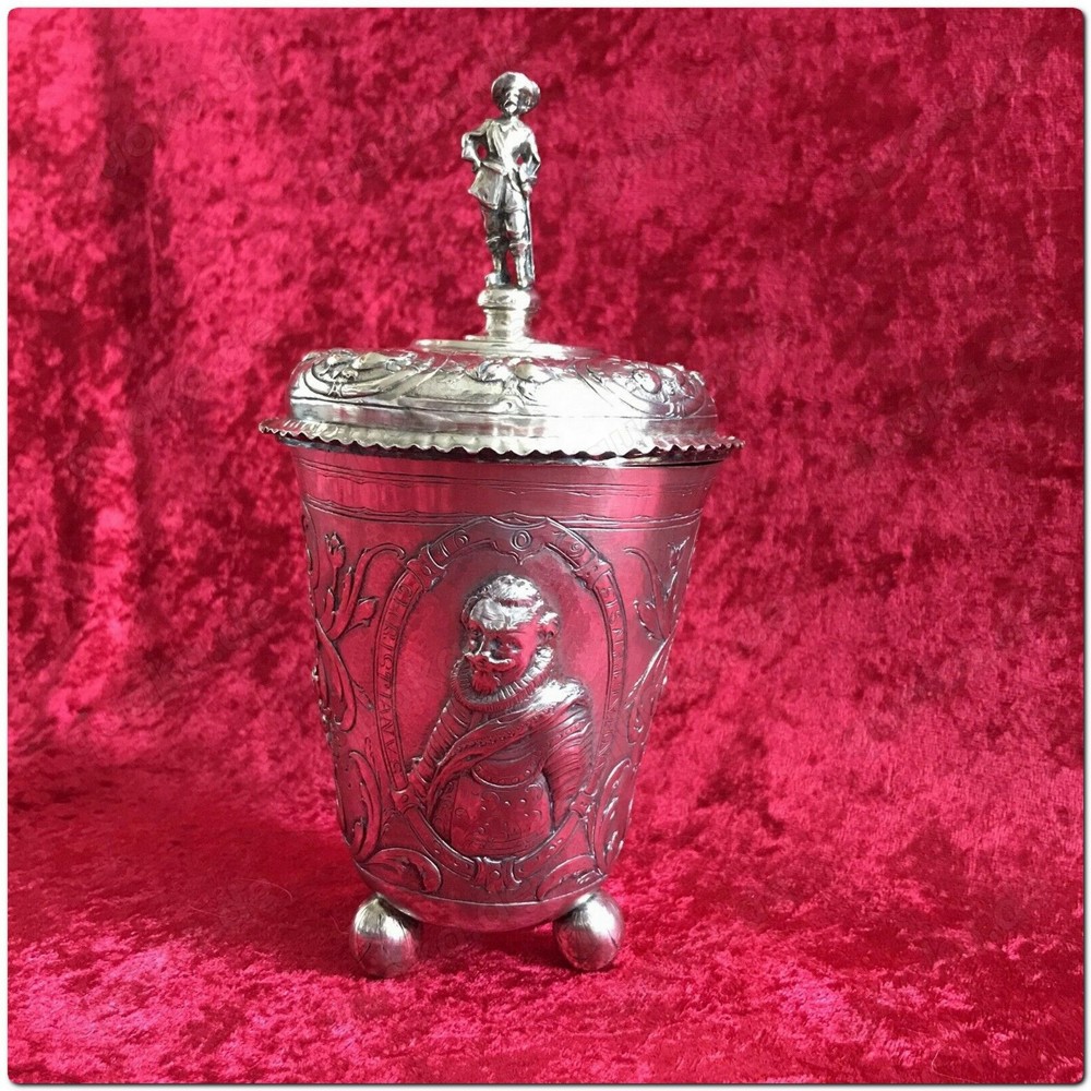 Seltenheit Kugelfuß Becher mit Deckel 1619 Silber Fürst Christian I. Anhalt