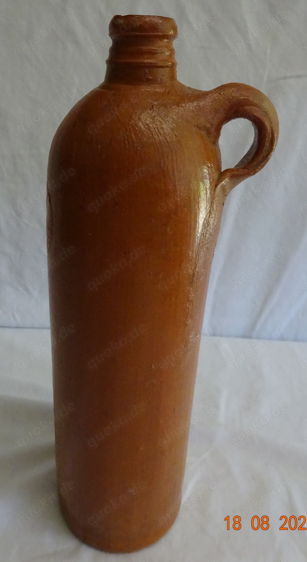 Alte Tonflasche (17) EMS Kraenchen Brunnen, mit Henkel, Krone + Schutz Marke  K.Pr.D