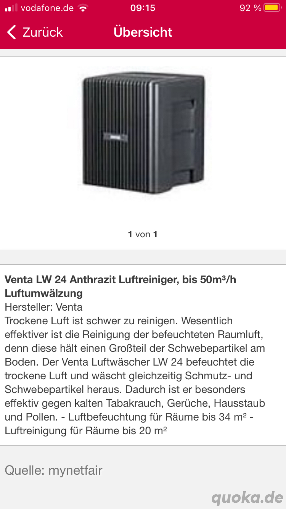 Luftwäscher Luftbefeuchter VENTA LW24 anthrazit Luftwäscher Luftbefeuchter VENTA LW24 anthrazit