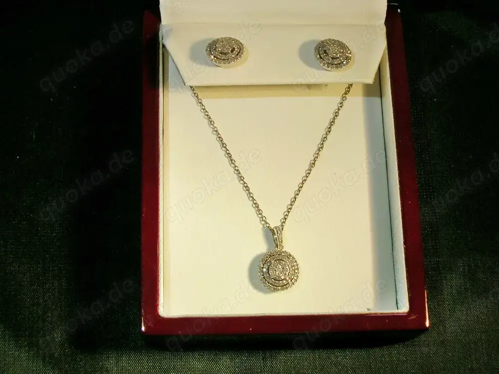 NEU: Kette mit Anhänger + Ohrstecker, 925 Silber 1Ct DIAMANTEN