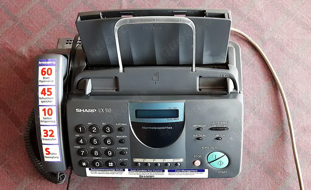 Sharp UX 310 Normalpapier Tele Fax m. 2 Ersatz Druckfolien UX 3CR TOP-Zustand