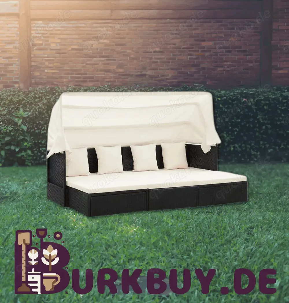 Sonnenliege Gartenbett aus Poly Rattan mit Kissen (Verschiedene Farben)