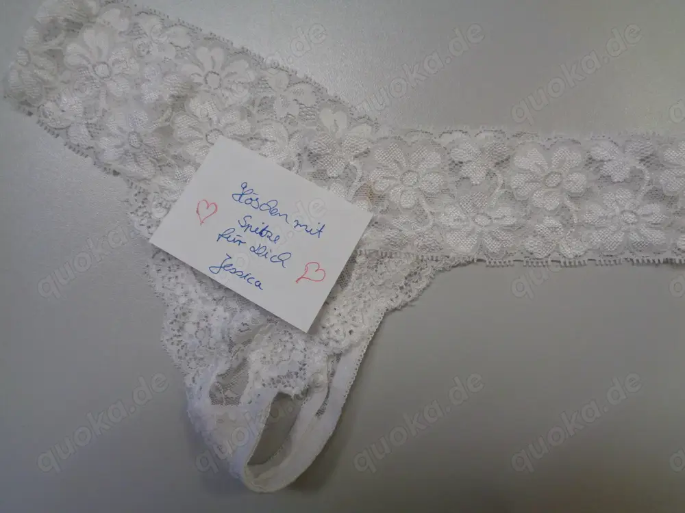 Getragener Slip Tanga mit schöner Spitze in weiß