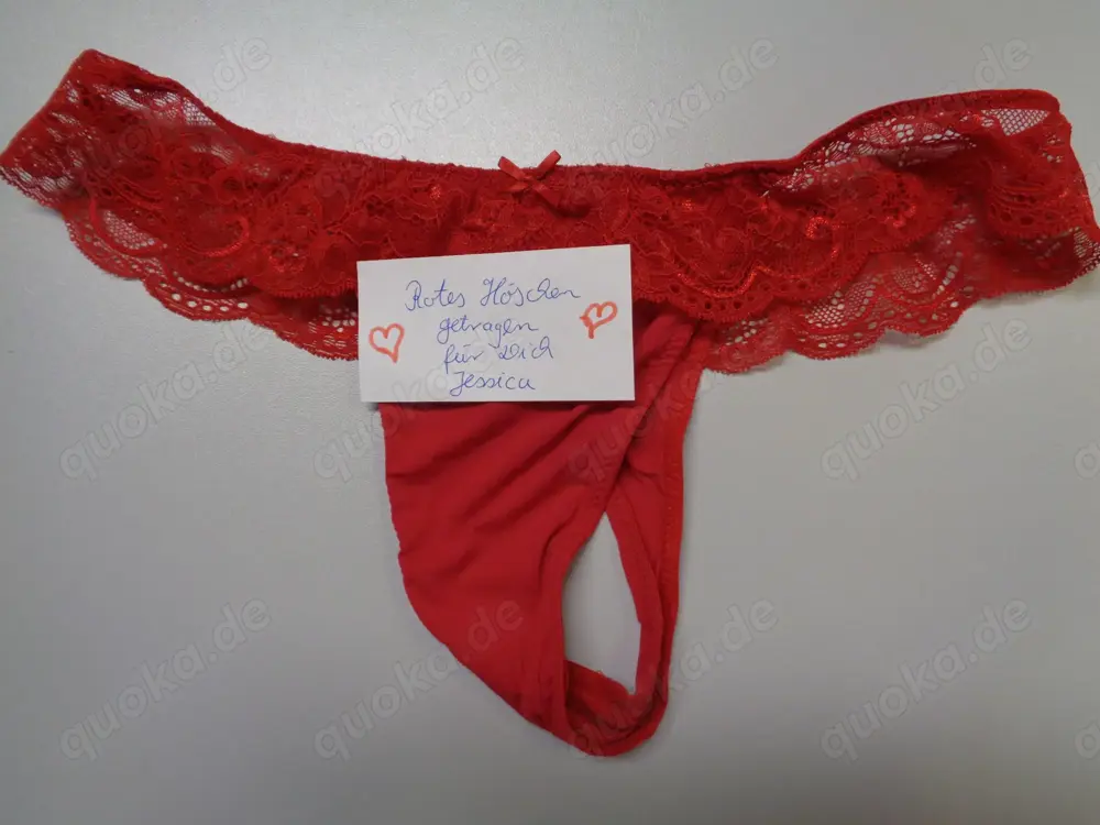 Spitzen Slip in rot getragen von mir für dich
