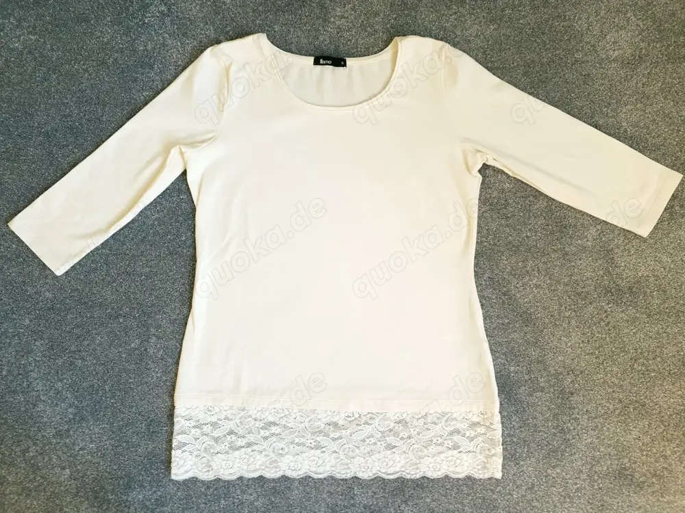 Shirt Oberteil Gr. S 36, naturweiß   creme, mit Spitze, 3 4 Ärmel