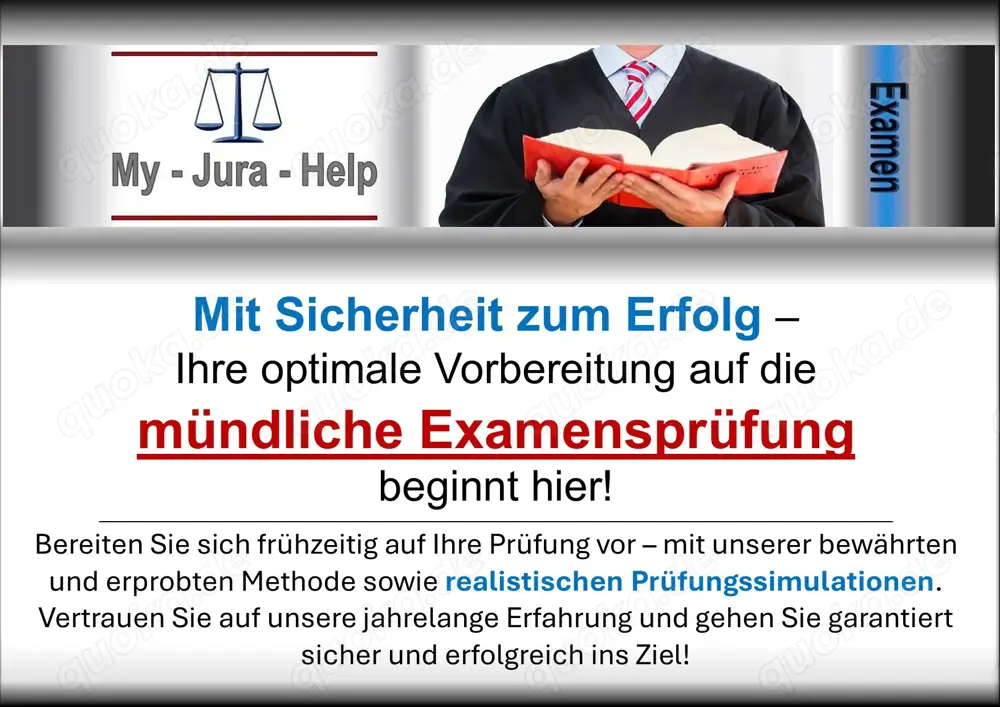 Jura Examen, mündliche Examensprüfung, Examensvorbereitung, Trainingssimulation - seit 36 Jahren! 