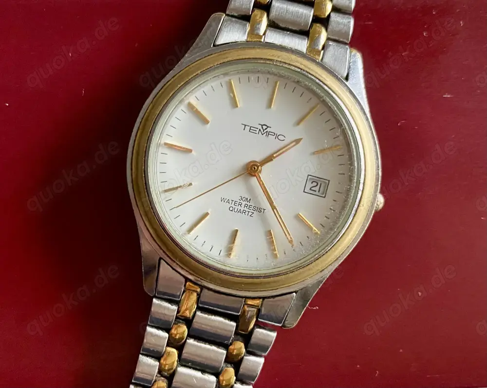 Herren TEMPIC Quartz Armbanduhr Kalender Batterie Unisex Vintage