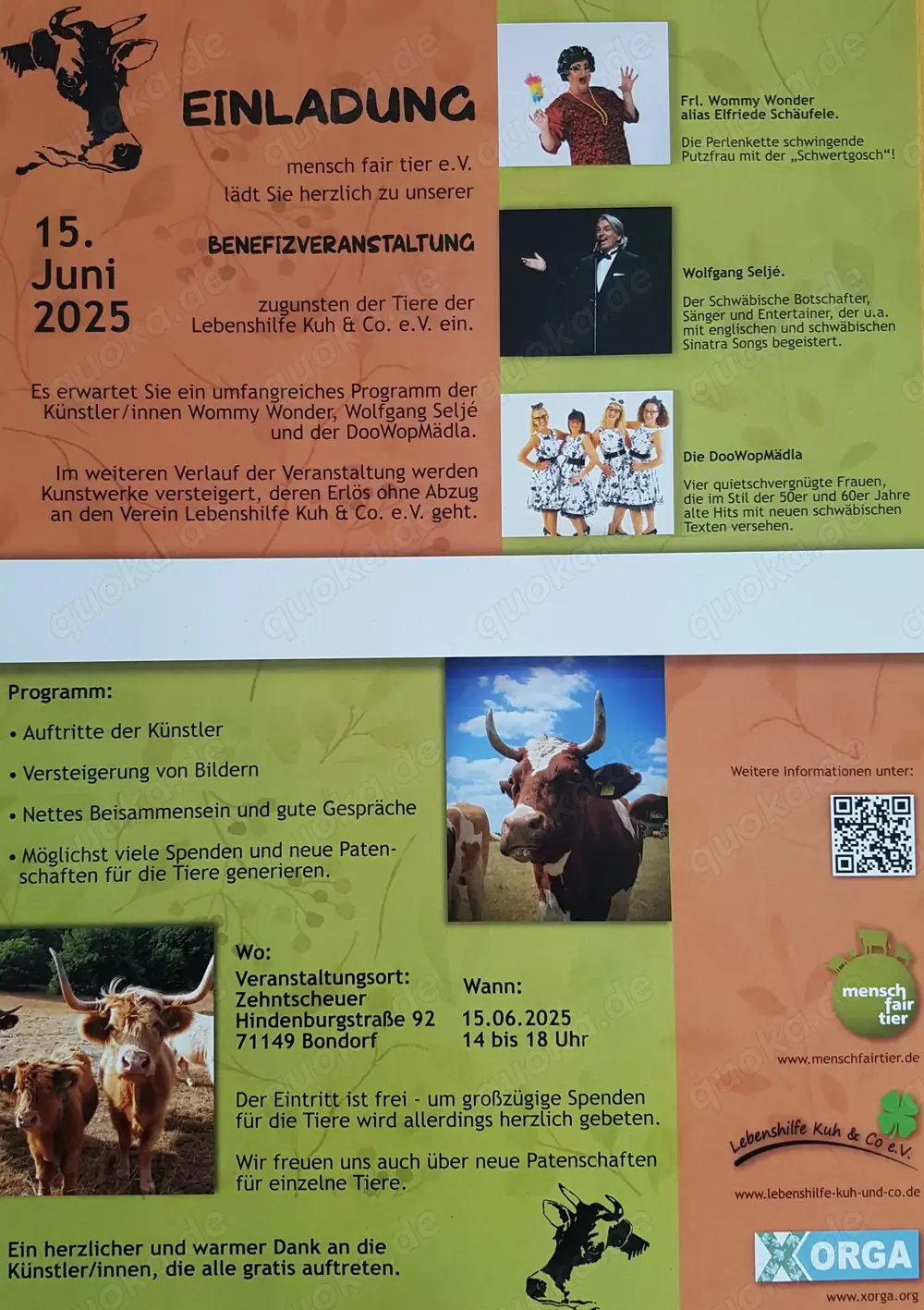 Benefizveranstaltung "Kunst trifft Kuh" in 71149 Bondorf am 15.6.2025 
