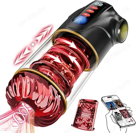 Sex Spielzeug 3 in 1 APP Masturbator 9 Teleskopfunktion & Rotierend & Saugen LCD-Display Penispumpe 
