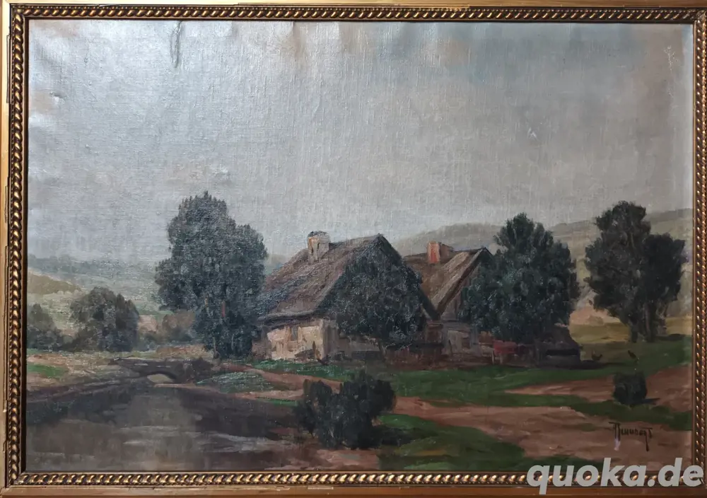 ! ! !  Ölgemälde Antik- Bauernhaus Landschaft -