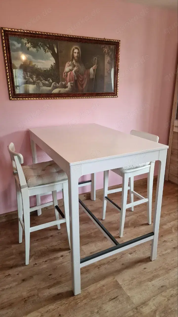 Bartisch Stehtisch 2 Barstühle Barhocker weiß IKEA Tisch 2 Stühle