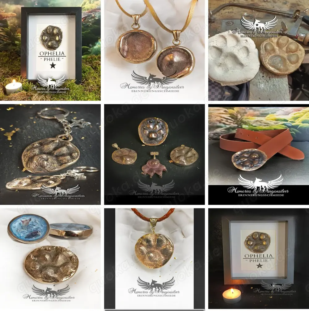 Original Pfotenabdruck als Schmuck ,Gürtelschnalle und mehr - Erinnerungen aus Goldschmiedehand