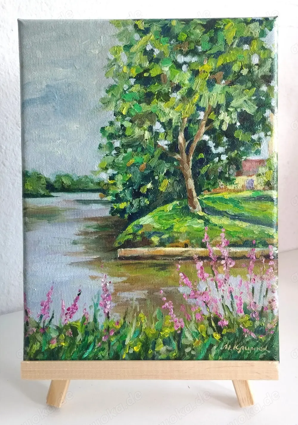 Ölgemälde auf Leinwand, 18*24 cm "Am Fluss in Rotenburg"
