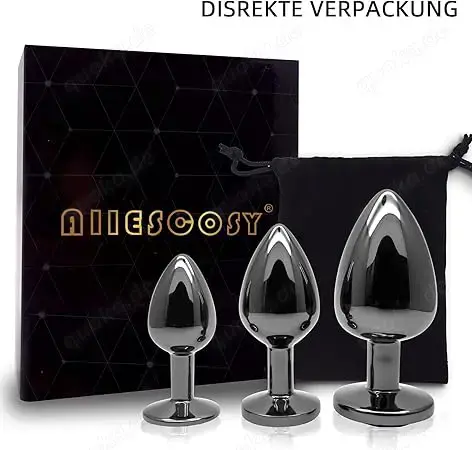 Analplug Buttplug 3 Stücke Set Metall Gunmetall Groß Medium Klein für Frauen Männer Paare