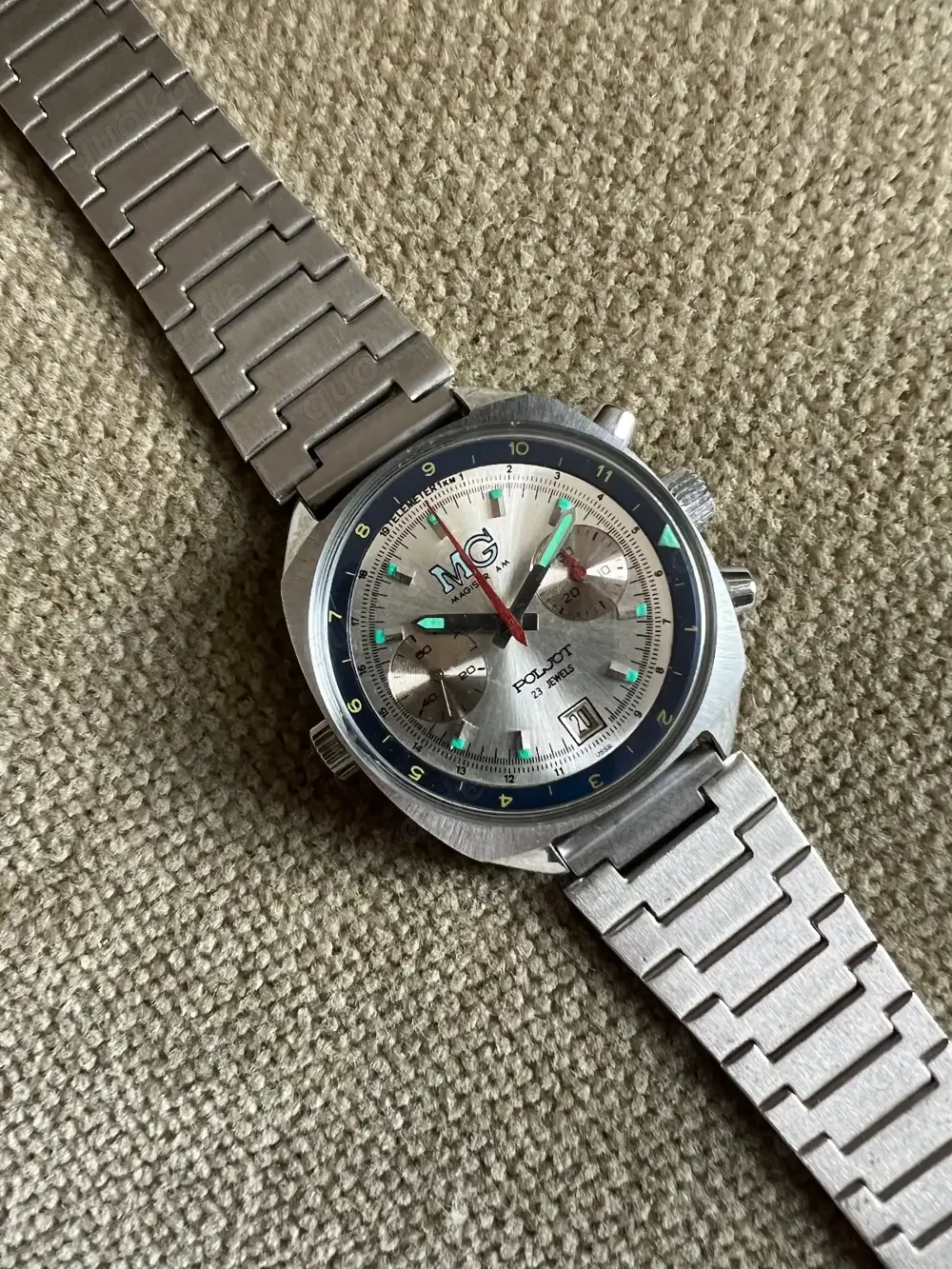Poljot MG Magistr A M russische Armbanduhr Chronograph Kal. 3133 - 39 mm um 1980