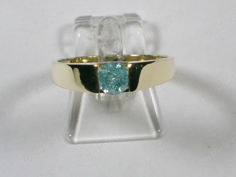NEU: Brillant-Ring Gr. 18 - 56,5 585 Gold 0,5 Carat blauer Diamant