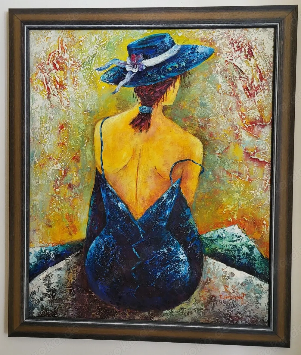 Gemälde einer Dame mit Hut - Öl auf Leinwand - Hingucker