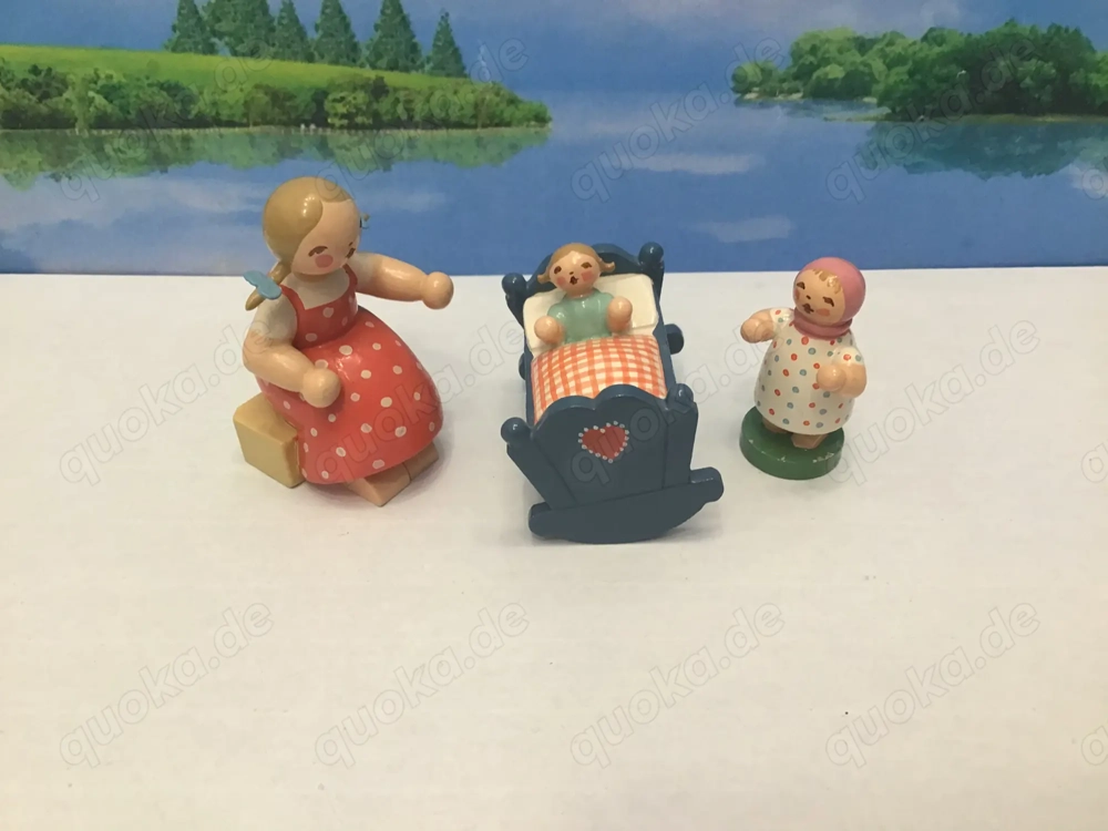 Wendt & Kühn Mädchen,Wiege ,Kind, Erzgebirge 