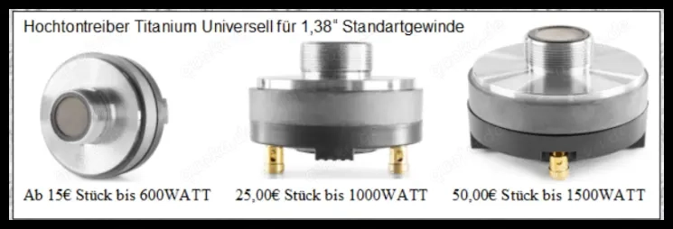 Hochtontreiber Titanium 3 verschiedene Größen auf Lager Ersatzteil oder Boxenbau !