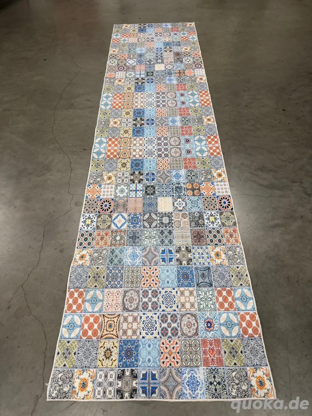 Küchenläufer Teppich 80x300 cm   Buntes Fliesenmuster   B-Ware   Waschbar