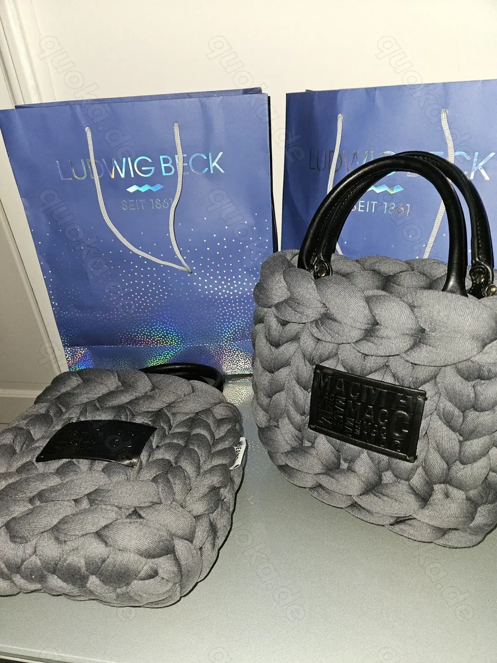 Neu! Exklusive Mac Jeans Handtasche Tasche Grobstrick Zopfmuster Ungetragen! TOP!