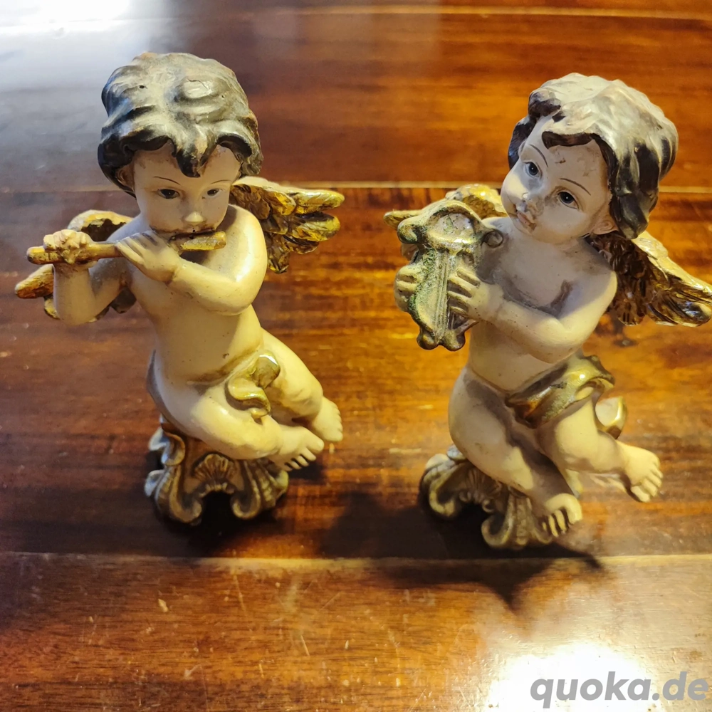 2 Deko Engel Putte Harphe & Flöte