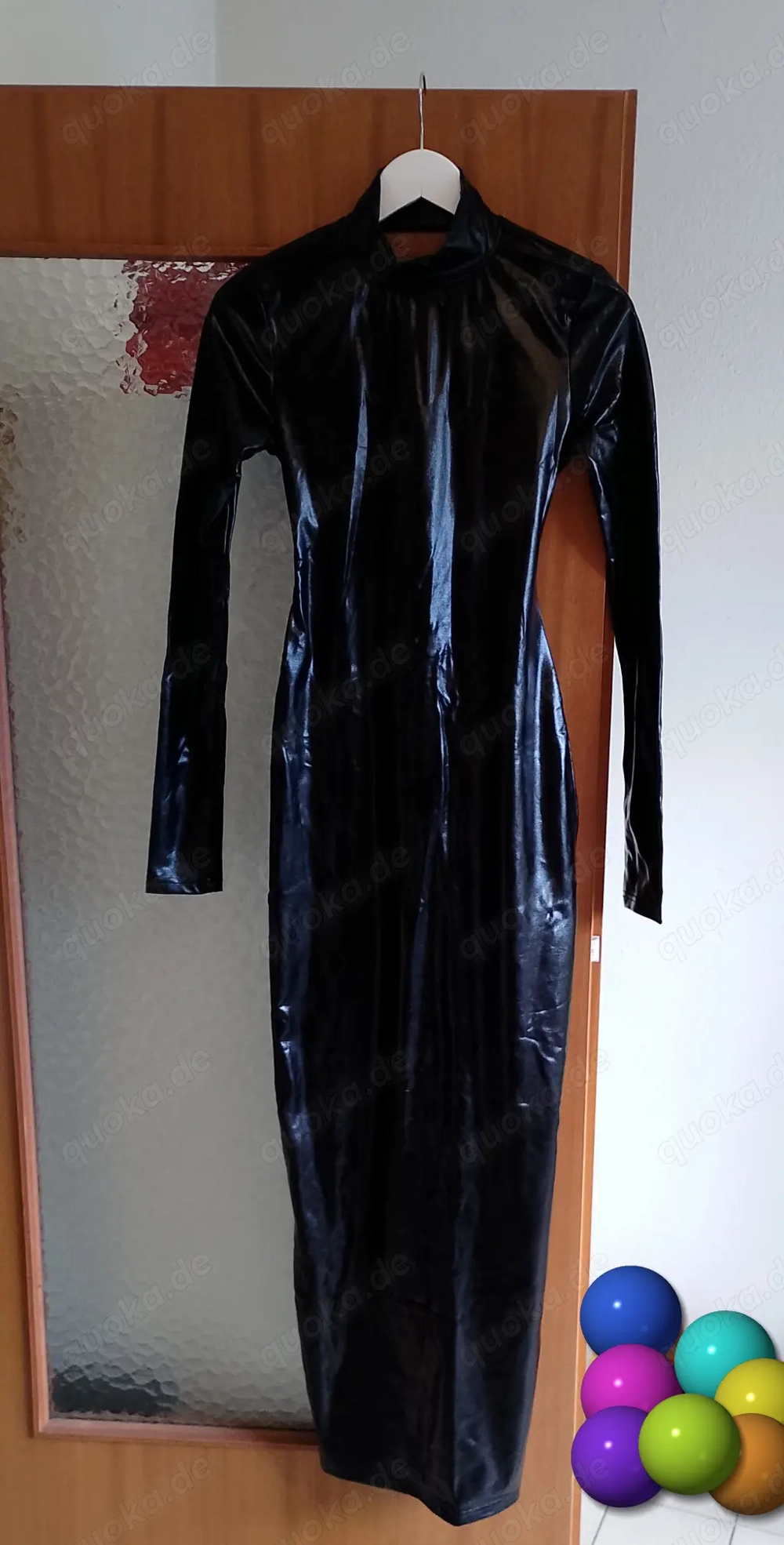 langes wetlook Kleid, Gr. L , langarm, Neu