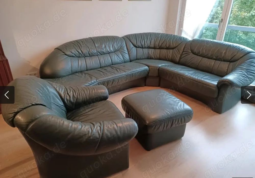 Ledercouch-Garnitur moosgrün, mehrteilig