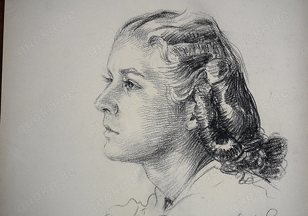 Original Kohle(?)zeichnung mit Signatur - Stillleben von 1956