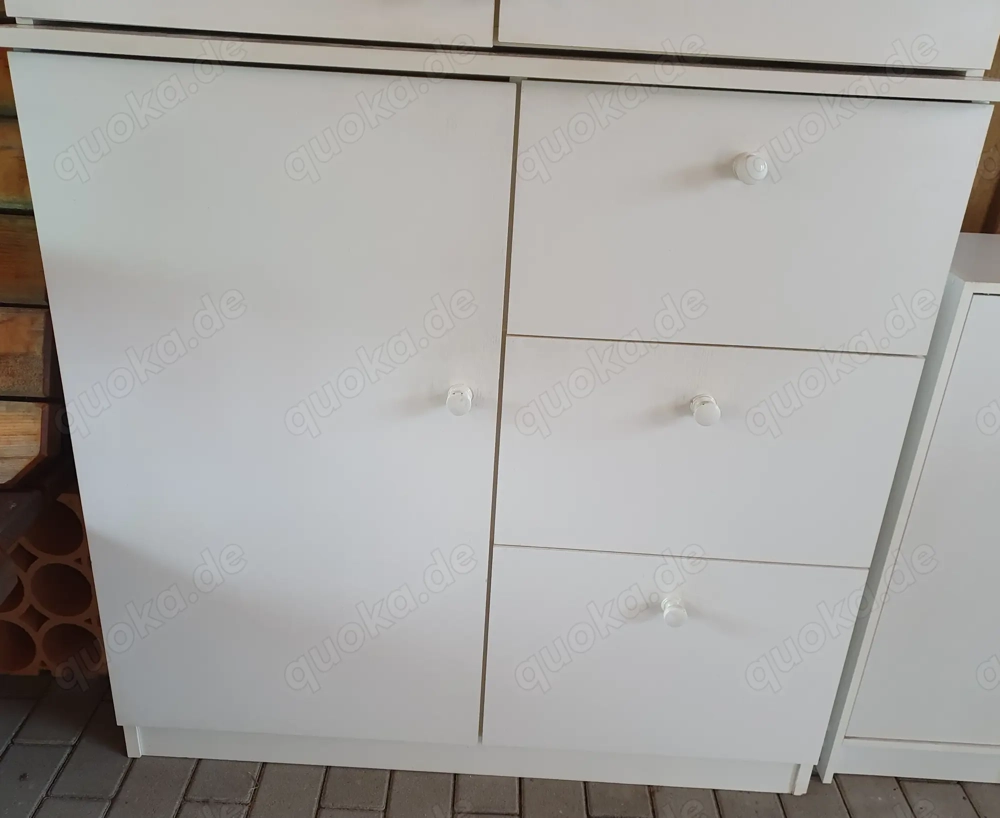 Badschrank, weiß, 107x103x84 cm, Wäschekorb Schubladen