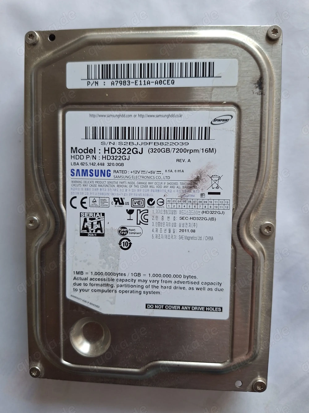 Samsung 320GB 3.5" HD322GJ  SATA Festplatte 