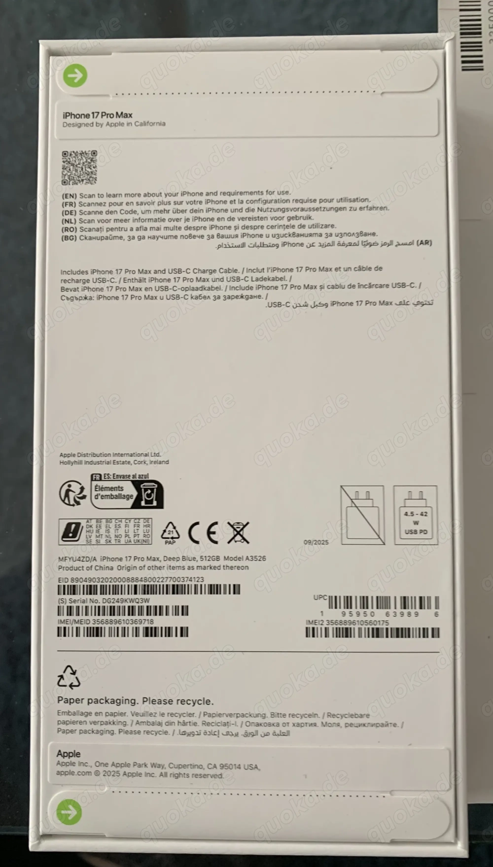 IPhone17 ProMax 512GB, blau, Originalverpackt, versiegelt