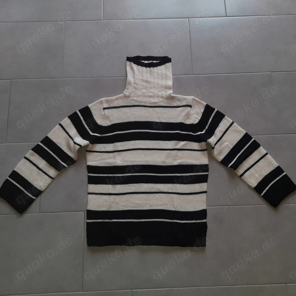 Strickpullover mit Rollkragen   Schwarz Creme gestreift   Größe 44   NEU   ungetragen