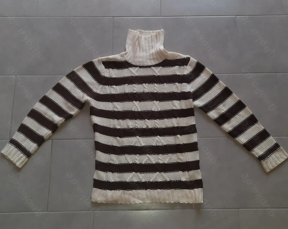 Strickpullover mit Rollkragen   Weiß Braun gestreift   Größe XL   NEU   ungetragen
