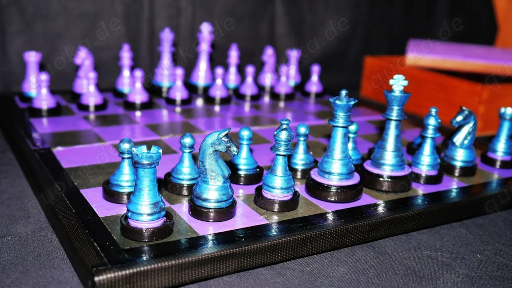 Viola Schachspiel Schachfiguren + Holzkassette + Schachbrett Chess Einmalig Handmade