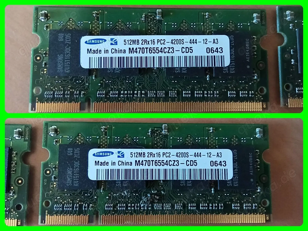Samsung 2x 512MB Speicher DDR2 RAM 2Rx16 PC2 4200S TOP