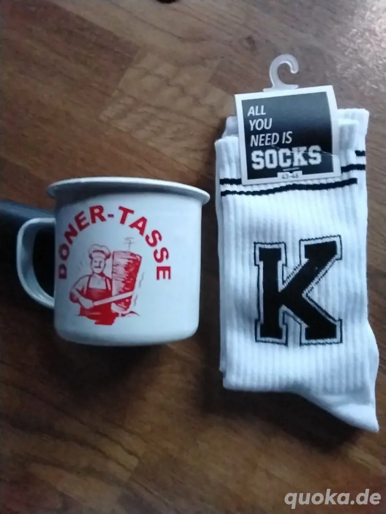 Dönertasse - Blech emailliert - Socken 43-46 Weiß  mit gr.K