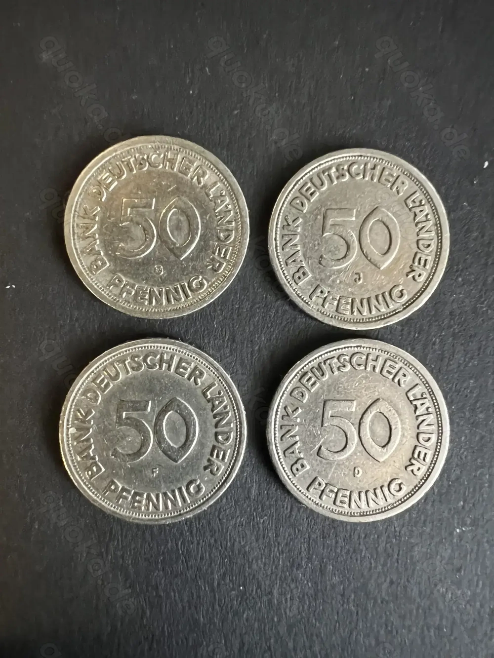 4 x 50 Pfennig Münzen "D, F, G und J" der Bank Deutscher Länder von 1949