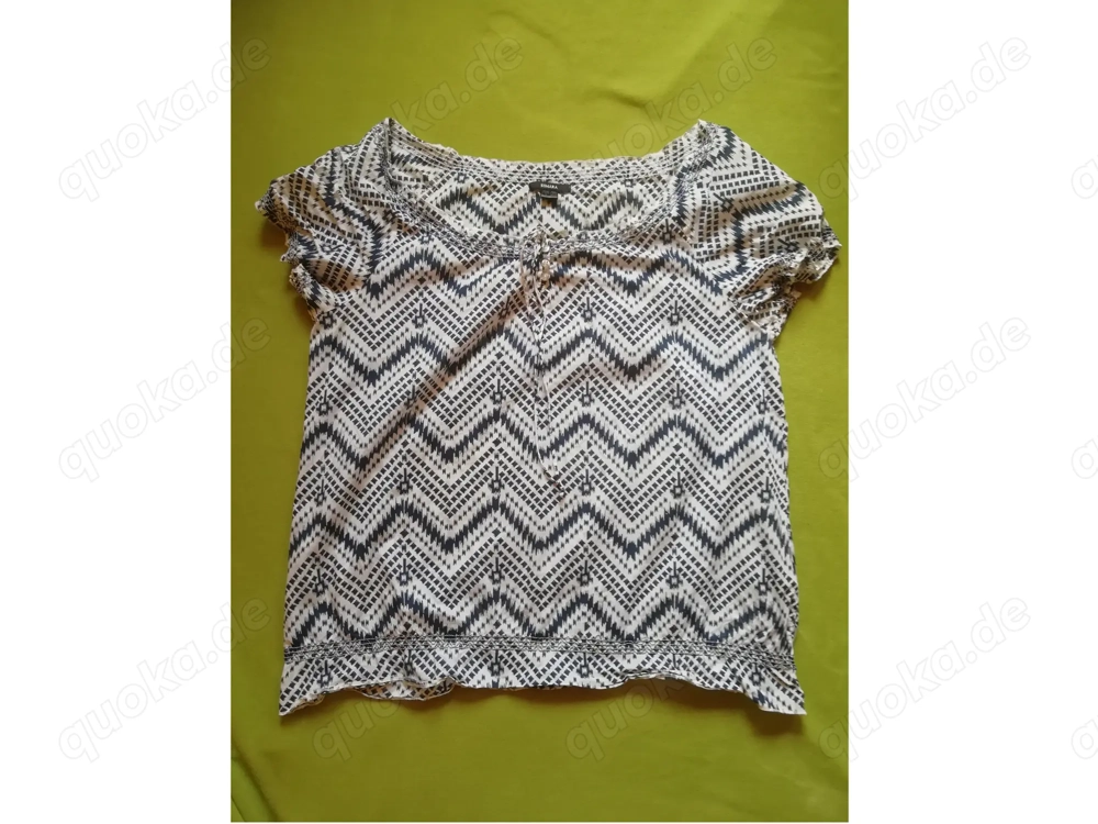 Bluse blau weiß kurzärmlig Carmen Aztekenmuster Gr. L 44 46
