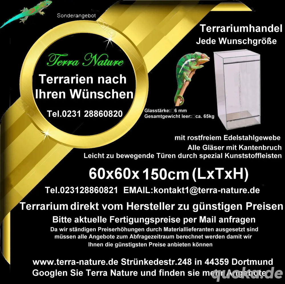 Terrarium 60x60x150cm (LxTxH) Glas - Terrarien 