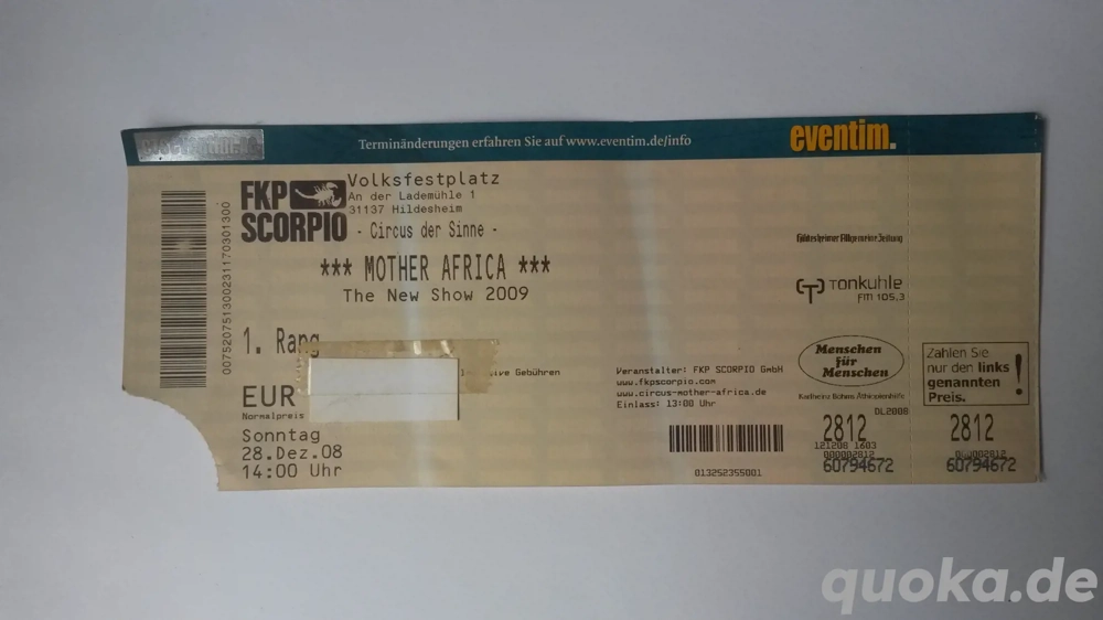 Mother Africa - 2009 - Hildesheim - Ticket - Eintrittskarte