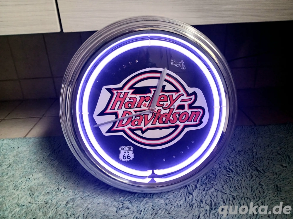 Harley-Davidson, Neon, Wanduhr, 2-farbig