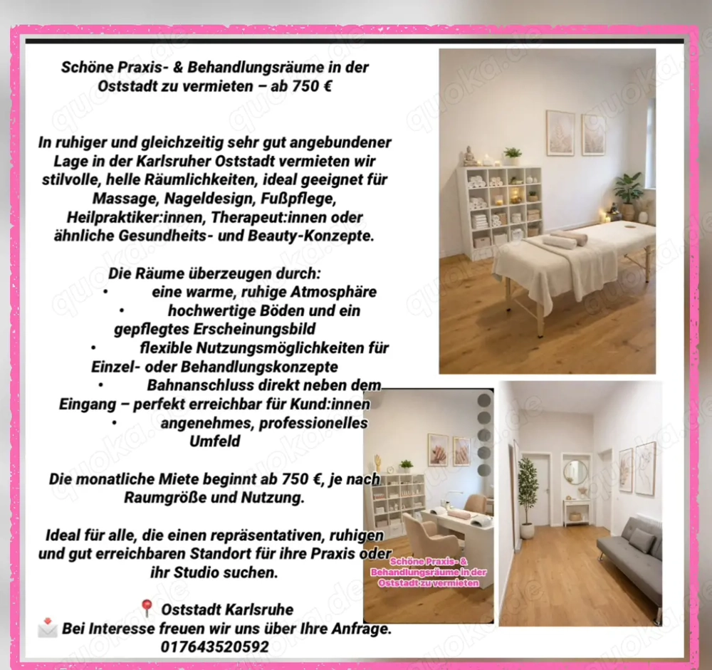 Schöne Praxis - & Behandlungsräume in der Oststadt zu vermieten -