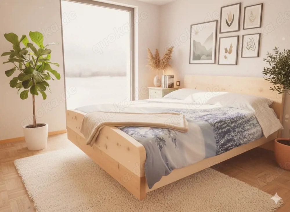 Große Zirbenbetten Aktion! Zirbenbett mit erhöhtem Kopf und Fußteil -38 % vom UVP (bis 30.06.2026)