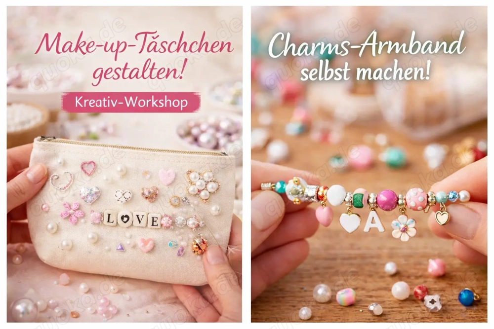  Kreativ-Workshops   Mach dein eigenes Schmuckstück oder Make-up-Täschchen! - Einführungsangebot!!