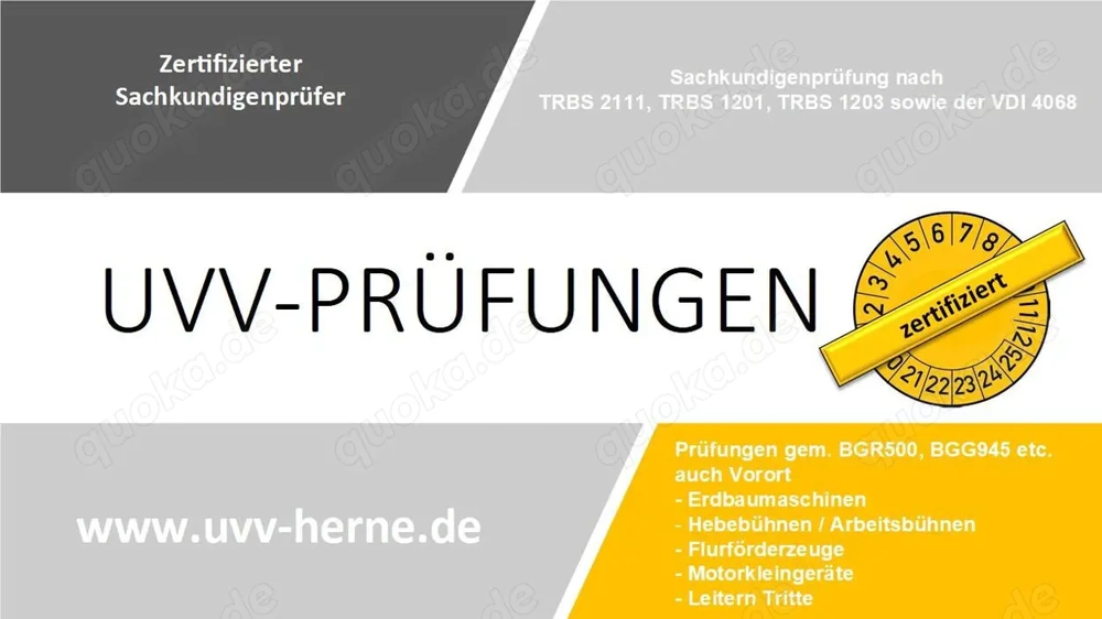 UVV PRÜFUNG Bagger Minibagger Kettensäge Rüttelplatte Dumper 