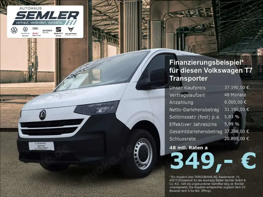 Volkswagen T7 Transporter Kasten 2.0 TDI 6-Gang LR ACC APP LED