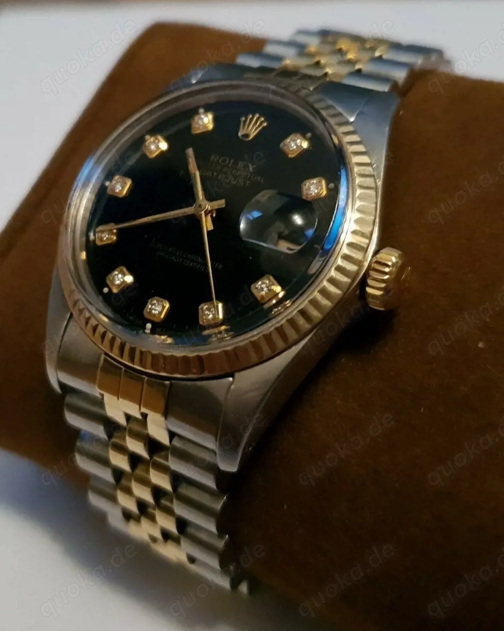 Rolex Datejust 1603 18K Gelbgold & Edelstahl Schwarzes Zifferblatt Diamanten