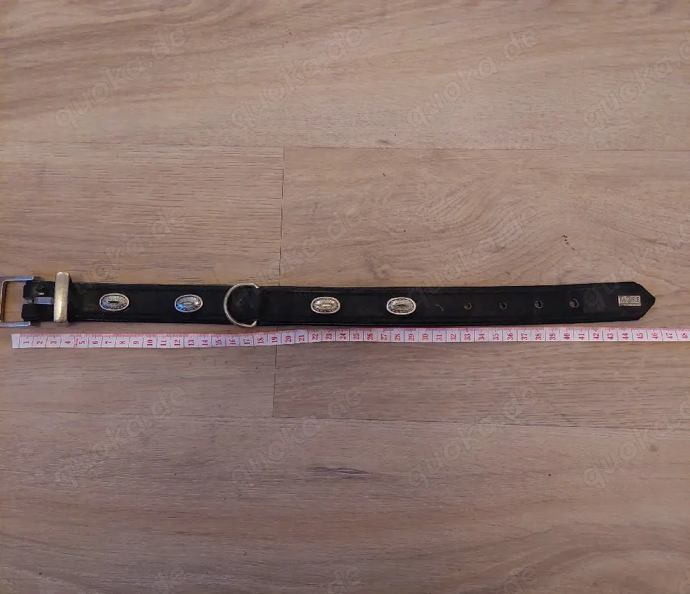 MORE FOR Lederhalsband schwarz, silberne Applikationen, ca. 45cm