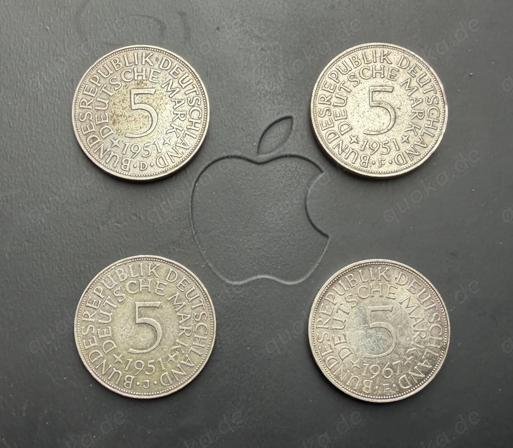 4 x 5 DM Silberadler 28 Gramm = 0,9 Unzen Feinsilber 1951 DFJ 1967 F